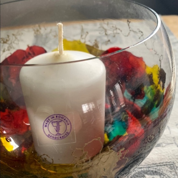Red and Yellow glass Candle Holder Accent for a Vibrant Display - Picture 2 of 3